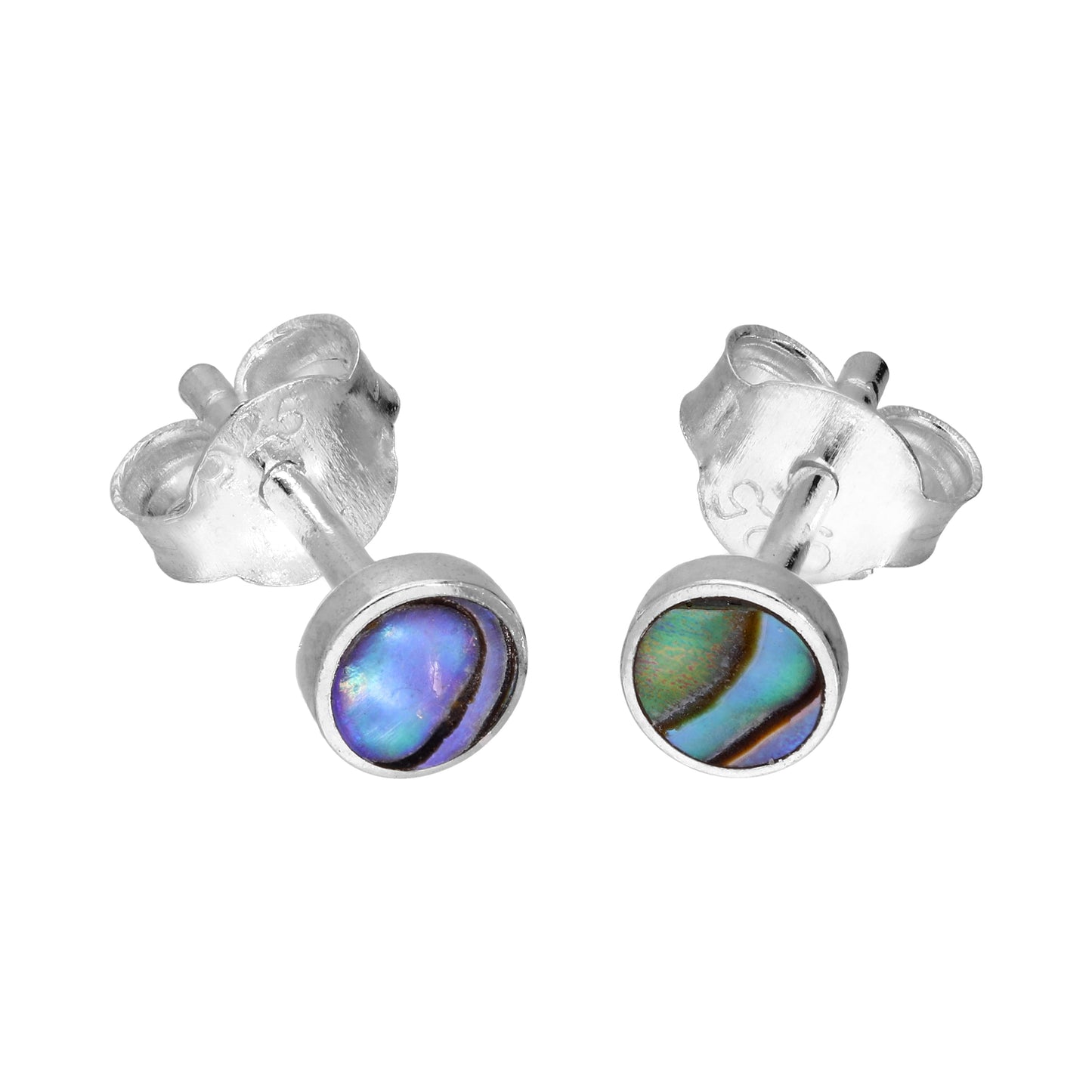 Sterling Silver & 4mm Round Abalone Stud Earrings