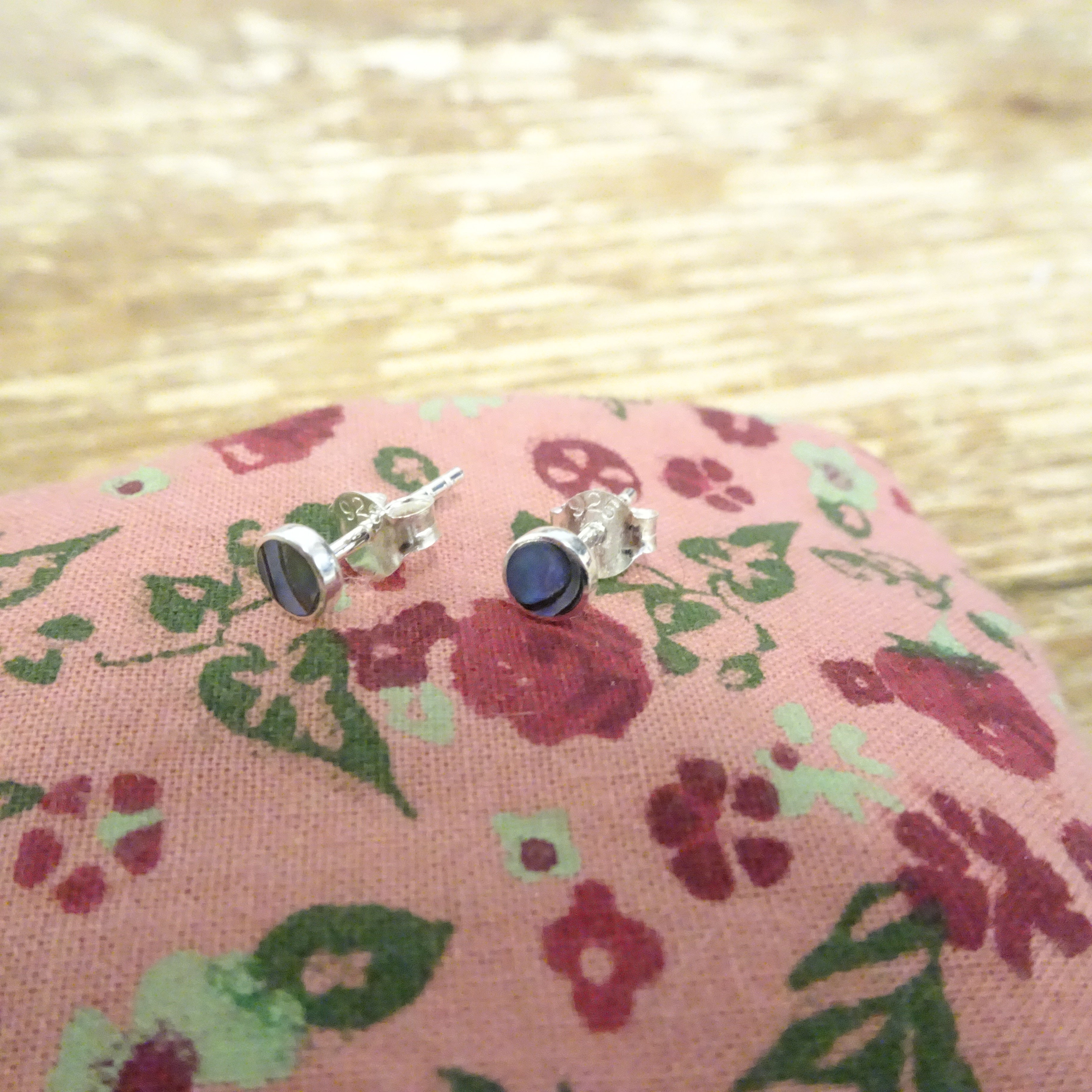 Sterling Silver & 4mm Round Abalone Stud Earrings