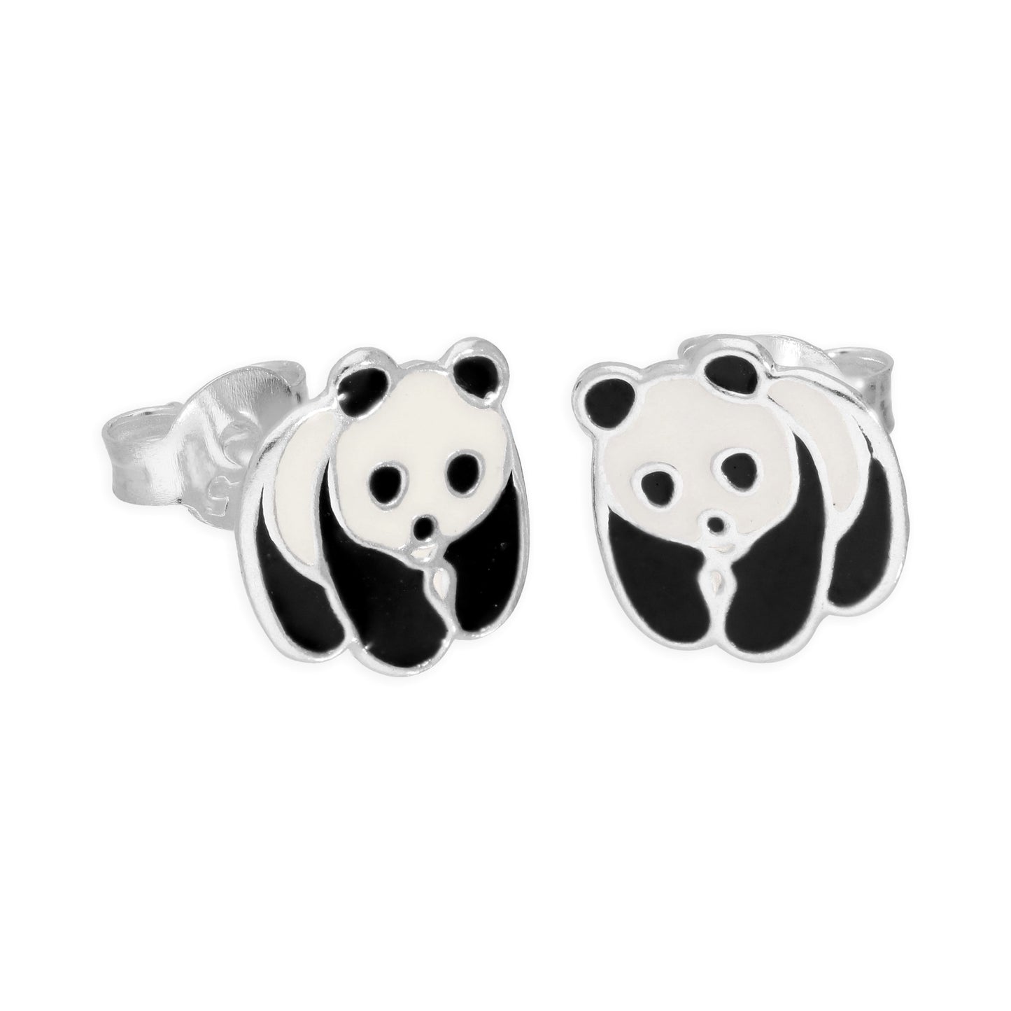 Sterling Silver & Enamel Panda Bear Stud Earrings