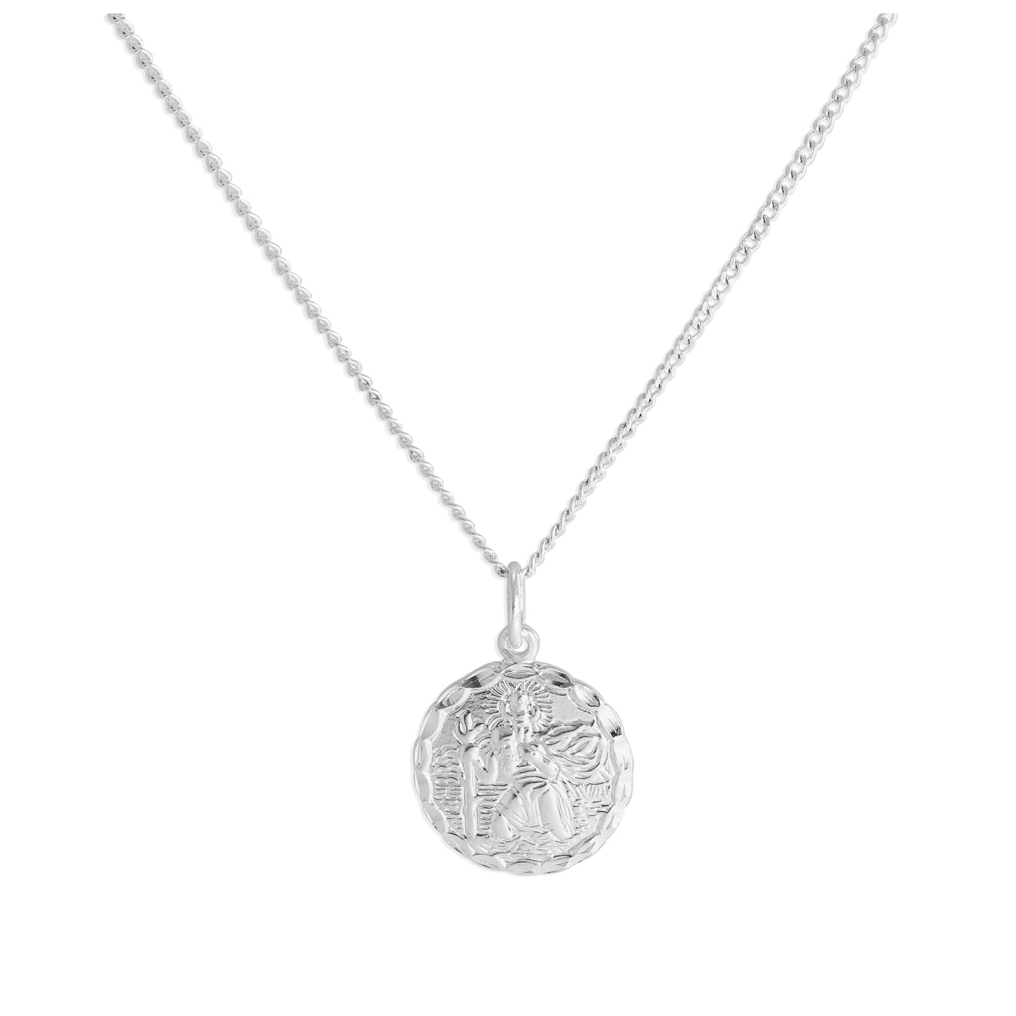 Sterling Silver Diamond Cut Round St Christopher Necklace 16 - 24 Inches