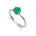 Sterling Silver & 6mm Round Emerald Gemstone Ring Size I - U