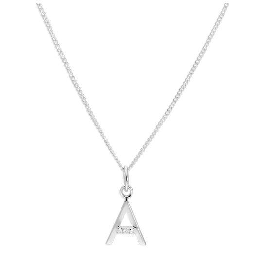 Sterling Silver 3 Stone Geniune Diamond 0.012ct Letter A Necklace Pendant 14 - 32 Inches