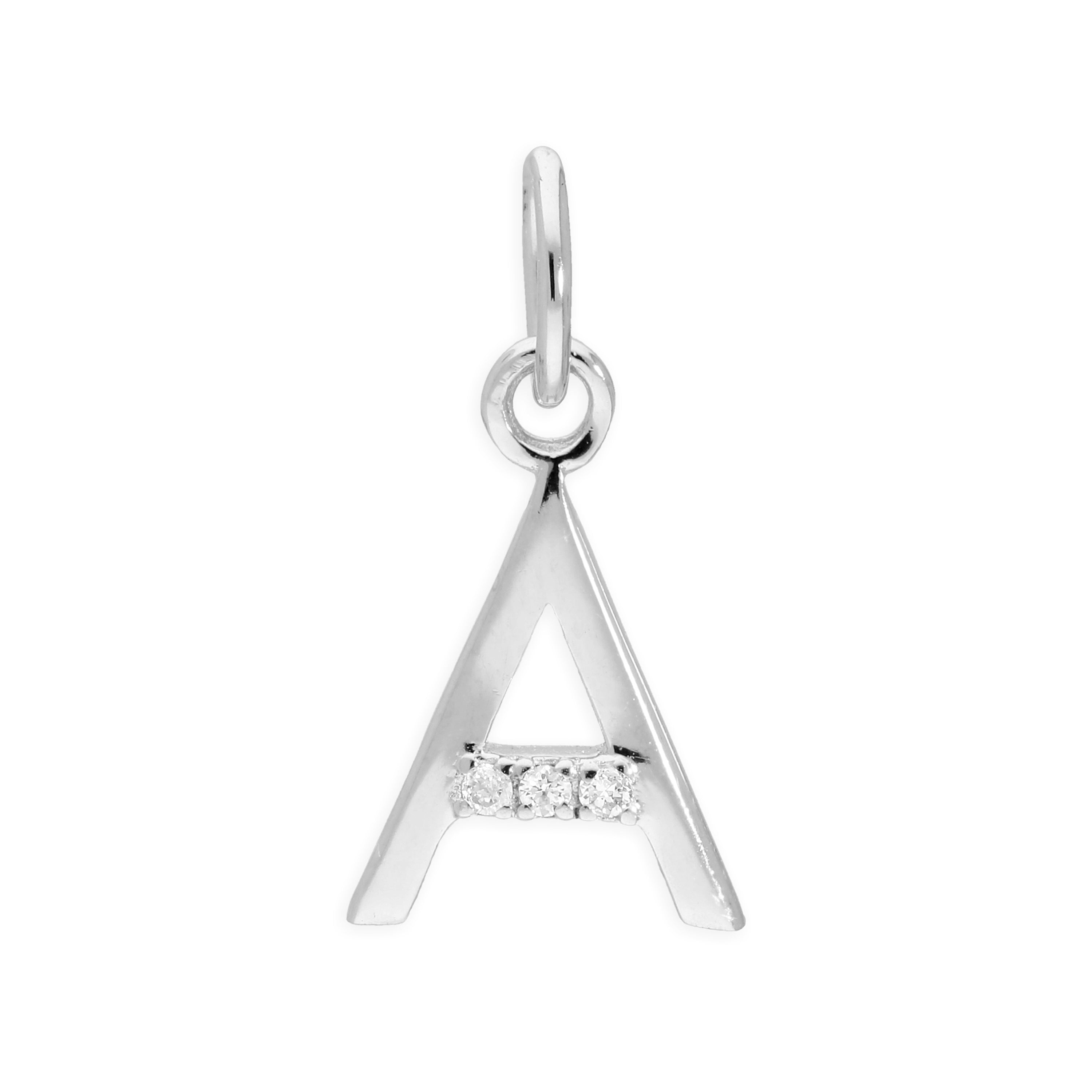 Sterling Silver & Triple 1.2pt Diamond Alphabet Letter Pendant A - Z