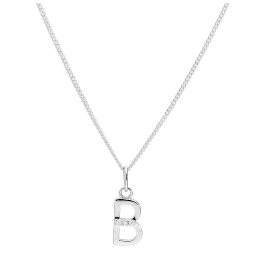 Sterling Silver 3 Stone Geniune Diamond 0.012ct Letter B Necklace Pendant 14 - 32 Inches