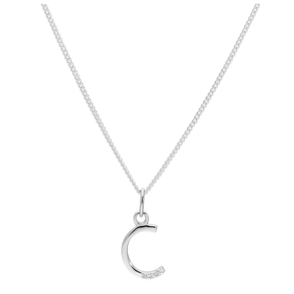Sterling Silver 3 Stone Geniune Diamond 0.012ct Letter C Necklace Pendant 14 - 32 Inches