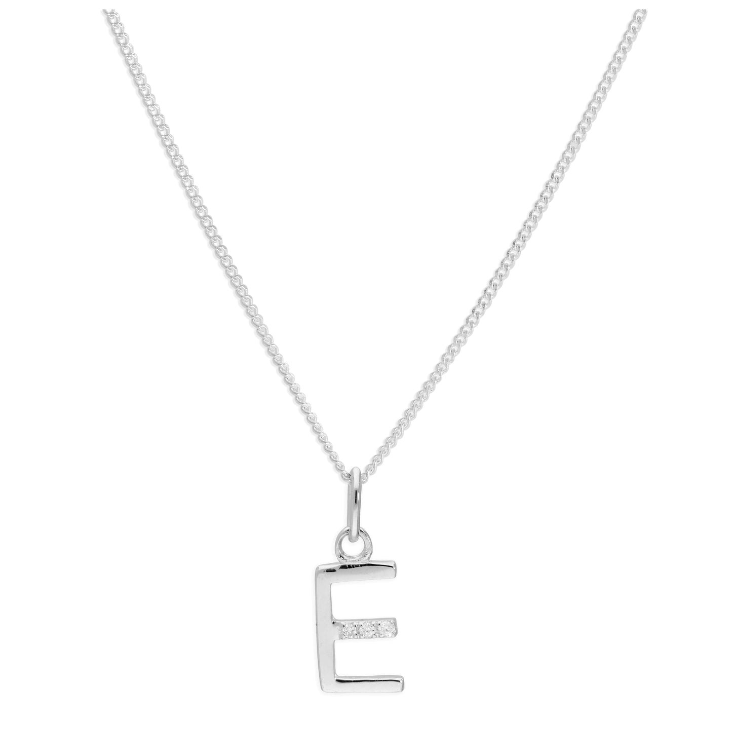 Sterlingsilber 3 Stein Echt Diamant 0,012ct Buchstabe E Halskette Anhänger 35,5 - 71cm