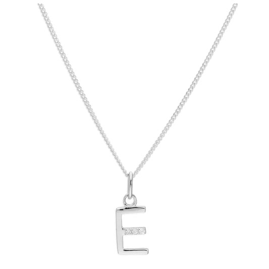 Sterling Silver 3 Stone Geniune Diamond 0.012ct Letter E Necklace Pendant 14 - 32 Inches