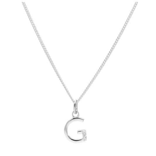 Sterling Silver 3 Stone Geniune Diamond 0.012ct Letter G Necklace Pendant 14 - 32 Inches