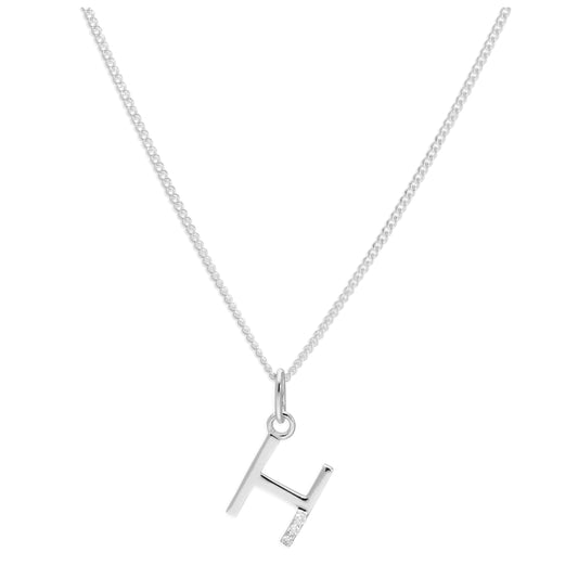 Sterling Silver 3 Stone Geniune Diamond 0.012ct Letter H Necklace Pendant 14 - 32 Inches