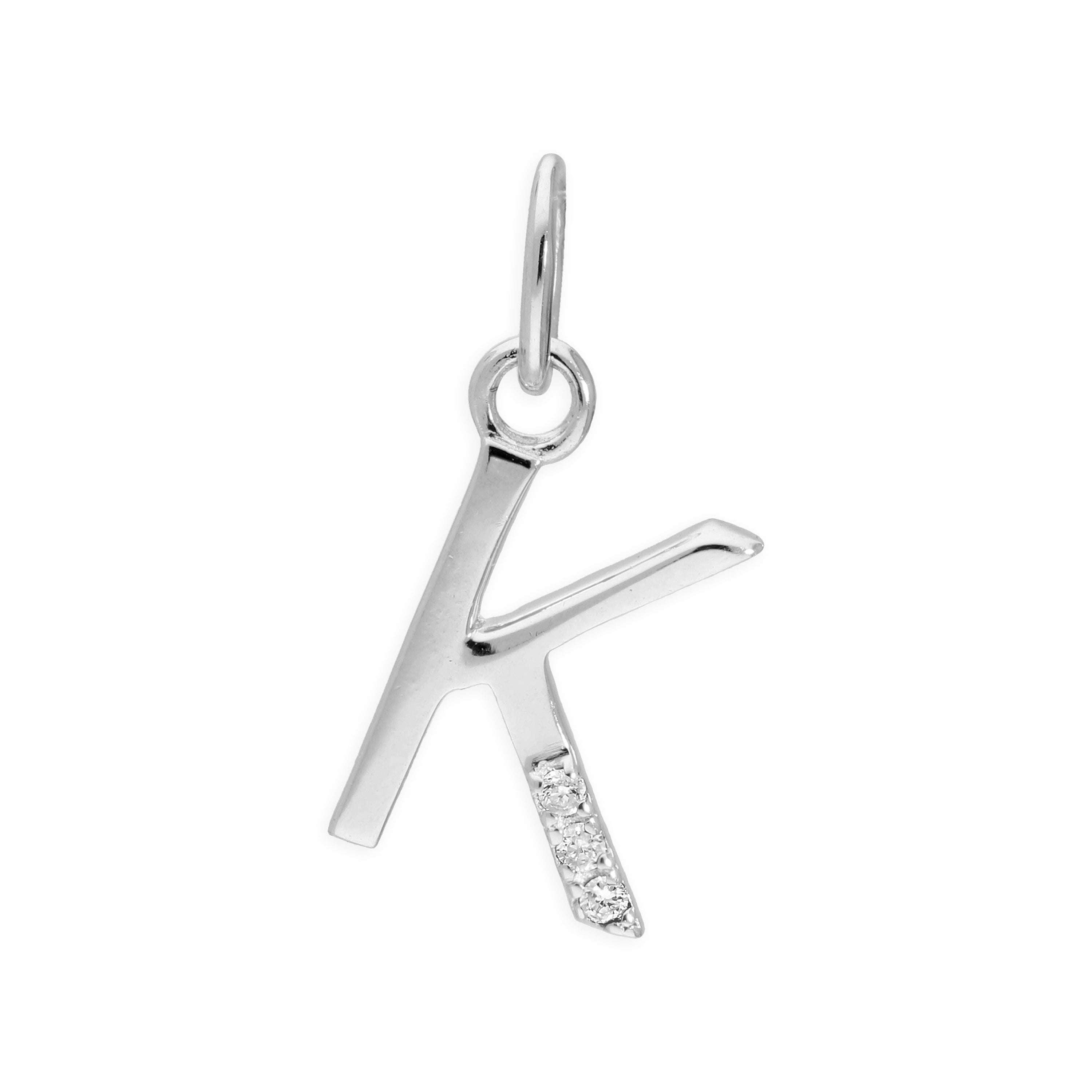 Sterling Silver & Triple 1.2pt Diamond Alphabet Letter Pendant A - Z