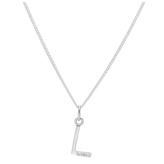 Sterling Silver 3 Stone Geniune Diamond 0.012ct Letter L Necklace Pendant 14 - 32 Inches