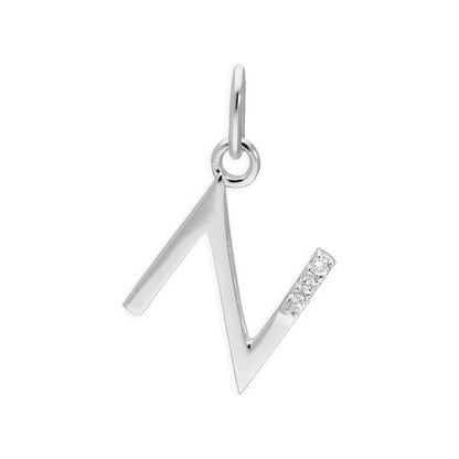 Sterling Silver & Triple 1.2pt Diamond Alphabet Letter Pendant A - Z