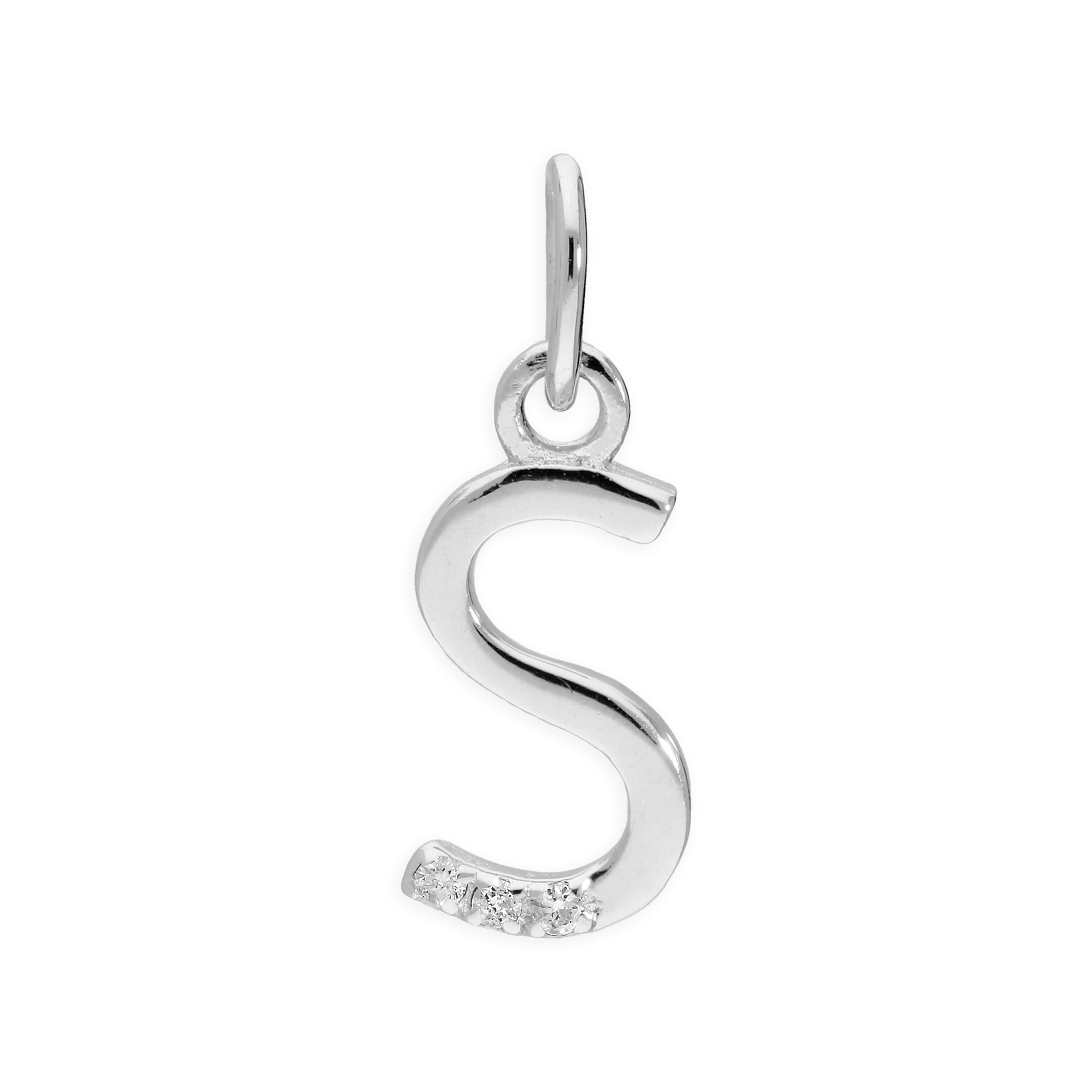 Sterling Silver & Triple 1.2pt Diamond Alphabet Letter Pendant A - Z