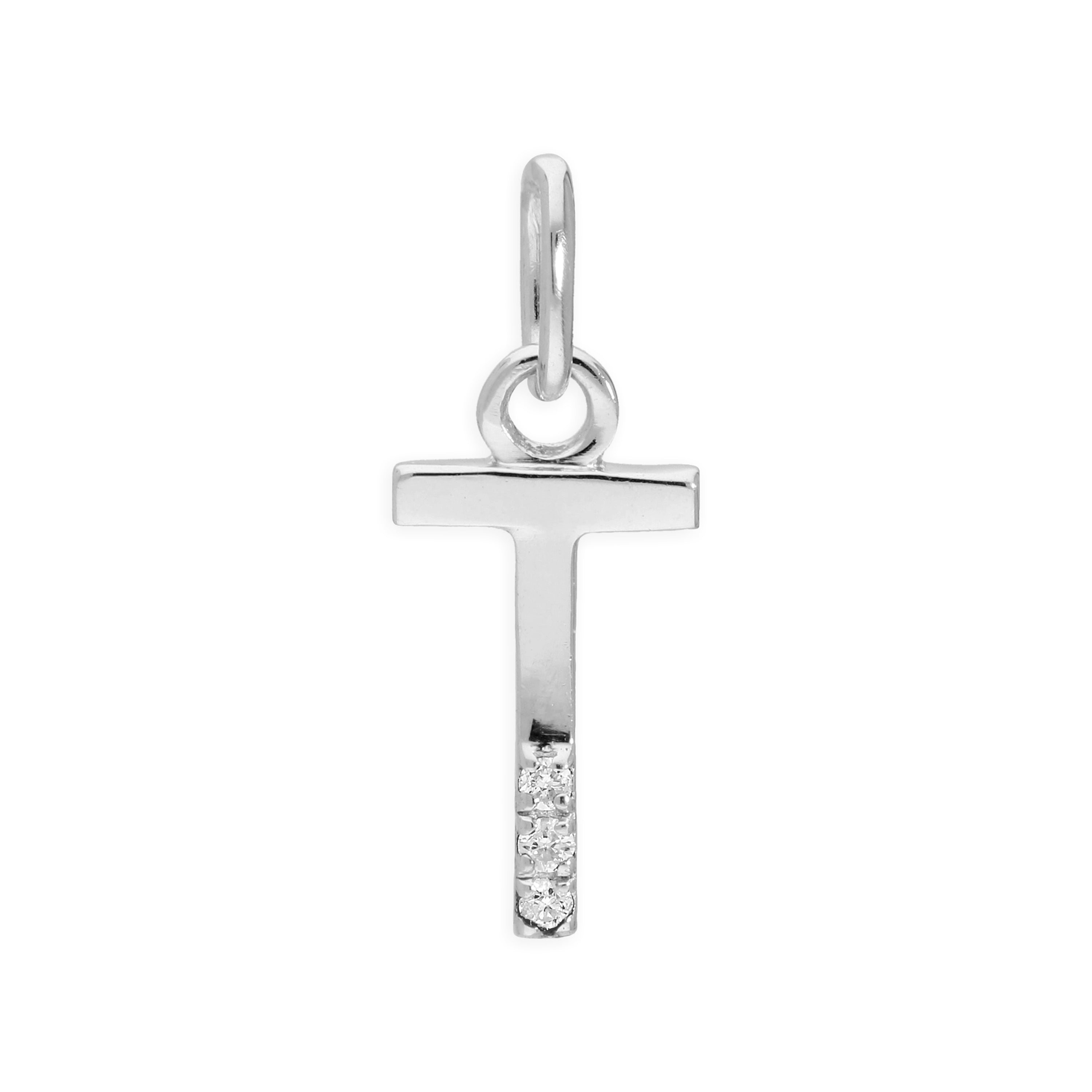 Sterling Silver & Triple 1.2pt Diamond Alphabet Letter Pendant A - Z