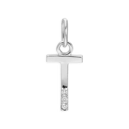 Sterling Silver & Triple 1.2pt Diamond Alphabet Letter Pendant A - Z