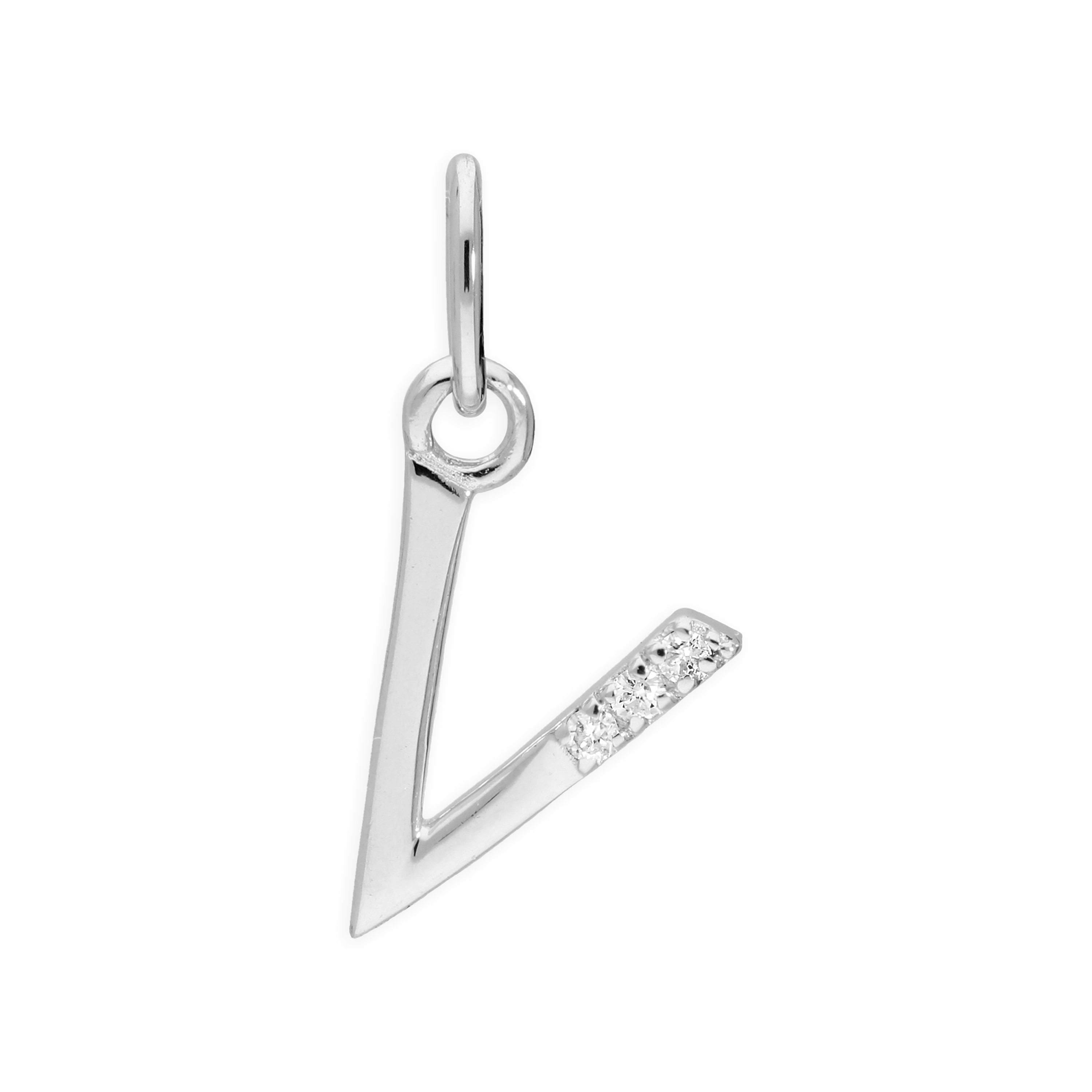 Sterling Silver & Triple 1.2pt Diamond Alphabet Letter Pendant A - Z