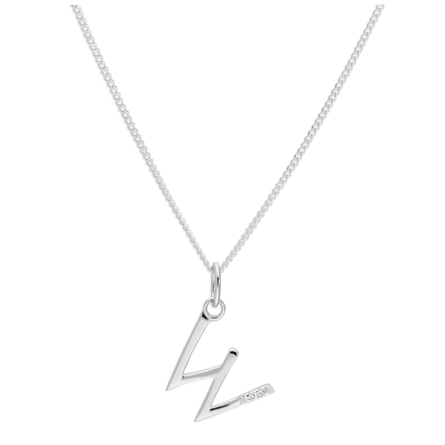 Sterling Silver 3 Stone Geniune Diamond 0.012ct Letter W Necklace Pendant 14 - 32 Inches