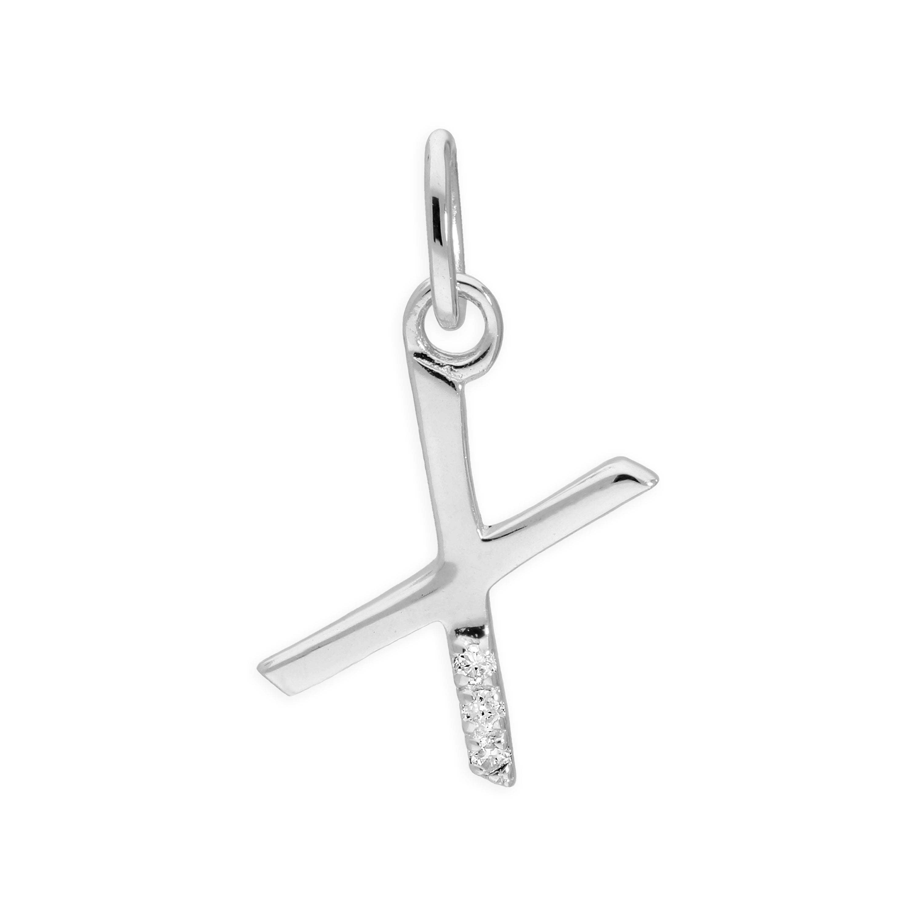 Sterling Silver & Triple 1.2pt Diamond Alphabet Letter Pendant A - Z