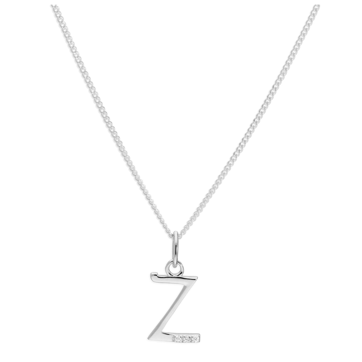 Sterling Silver 3 Stone Geniune Diamond 0.012ct Letter Z Necklace Pendant 14 - 32 Inches