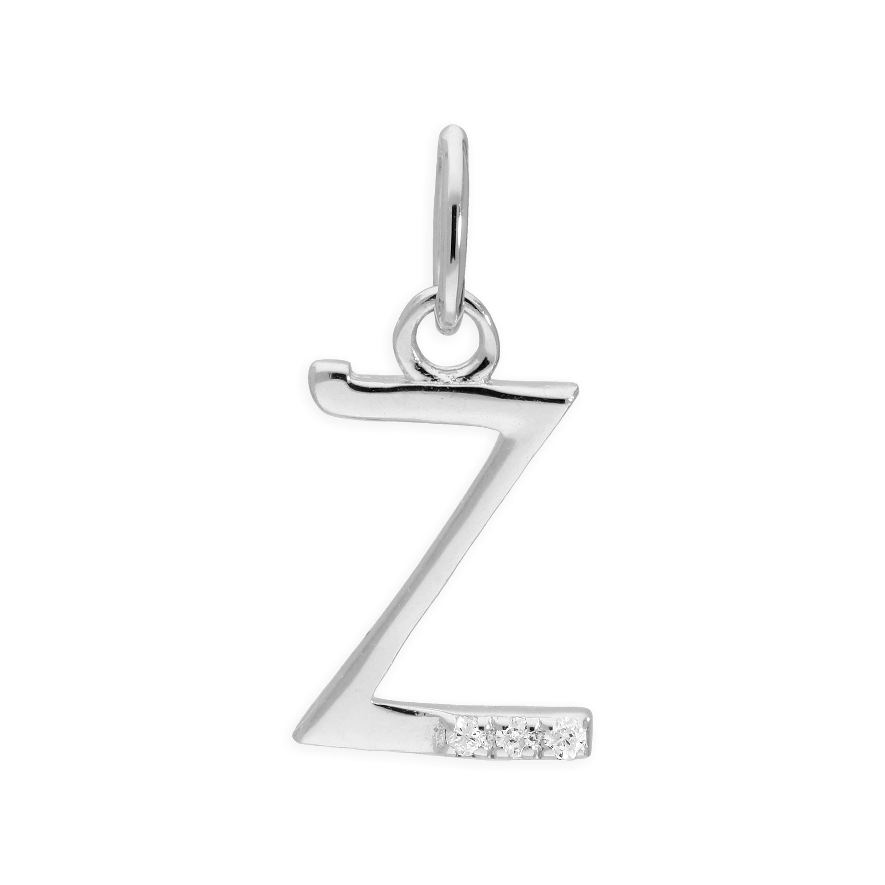 Sterling Silver & Triple 1.2pt Diamond Alphabet Letter Pendant A - Z