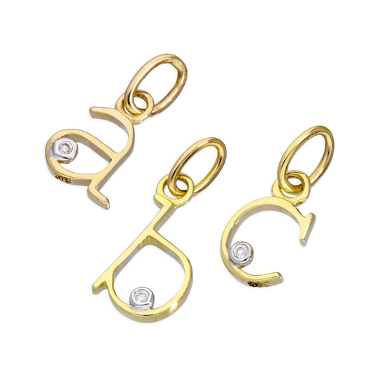 9ct Yellow Gold 0.4pts Diamond Alphabet Letter Pendant A - Z