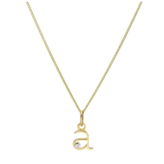 9ct Yellow Gold Single Stone Diamond 0.4 points Letter A Necklace Pendant 16 - 20 Inches