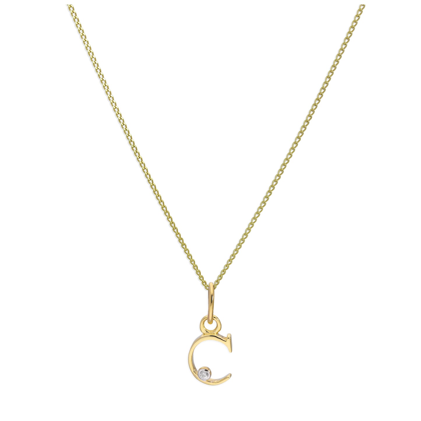 9ct Yellow Gold Single Stone Diamond 0.4 points Letter C Necklace Pendant 16 - 20 Inches