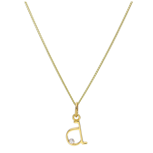 9ct Yellow Gold Single Stone Diamond 0.4 points Letter D Necklace Pendant 16 - 20 Inches
