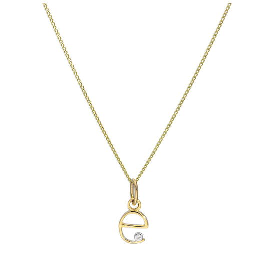 9ct Yellow Gold Single Stone Diamond 0.4 points Letter E Necklace Pendant 16 - 20 Inches