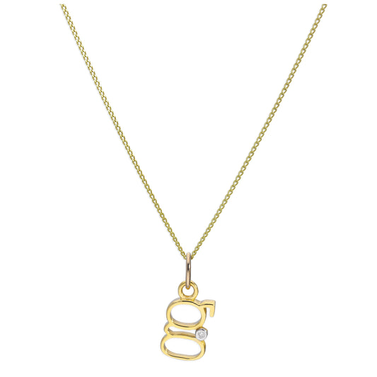 9ct Yellow Gold Single Stone Diamond 0.4 points Letter G Necklace Pendant 16 - 20 Inches