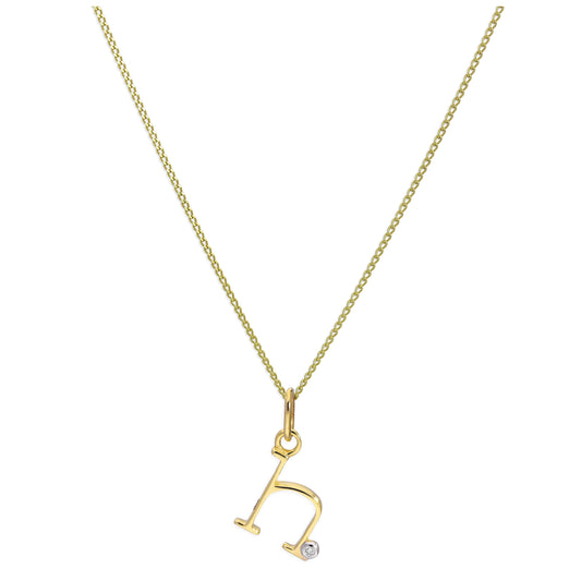 9ct Yellow Gold Single Stone Diamond 0.4 points Letter H Necklace Pendant 16 - 20 Inches