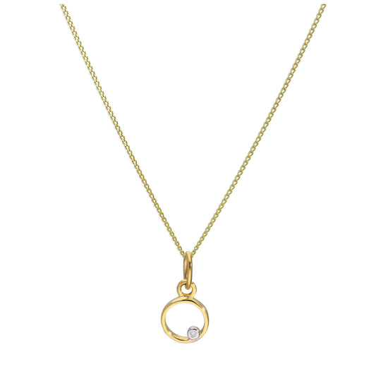 9ct Yellow Gold Single Stone Diamond 0.4 points Letter O Necklace Pendant 16 - 20 Inches