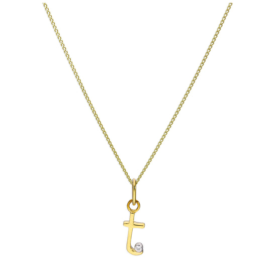 9ct Yellow Gold Single Stone Diamond 0.4 points Letter T Necklace Pendant 16 - 20 Inches