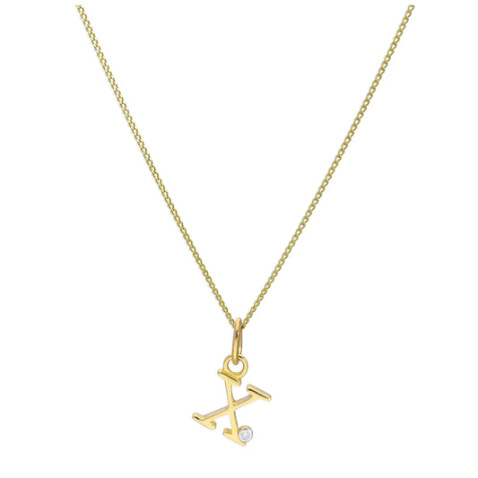 9ct Yellow Gold Single Stone Diamond 0.4 points Letter X Necklace Pendant 16 - 20 Inches