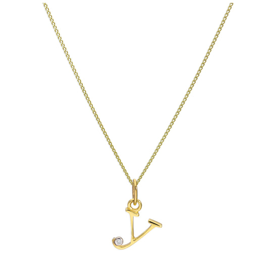 9ct Yellow Gold Single Stone Diamond 0.4 points Letter Y Necklace Pendant 16 - 20 Inches