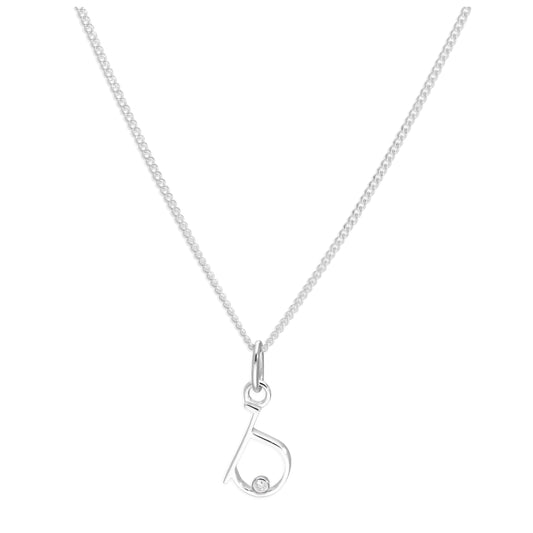 Sterling Silver Single Stone Diamond 0.4 points Letter B Necklace Pendant 14 - 32 Inches
