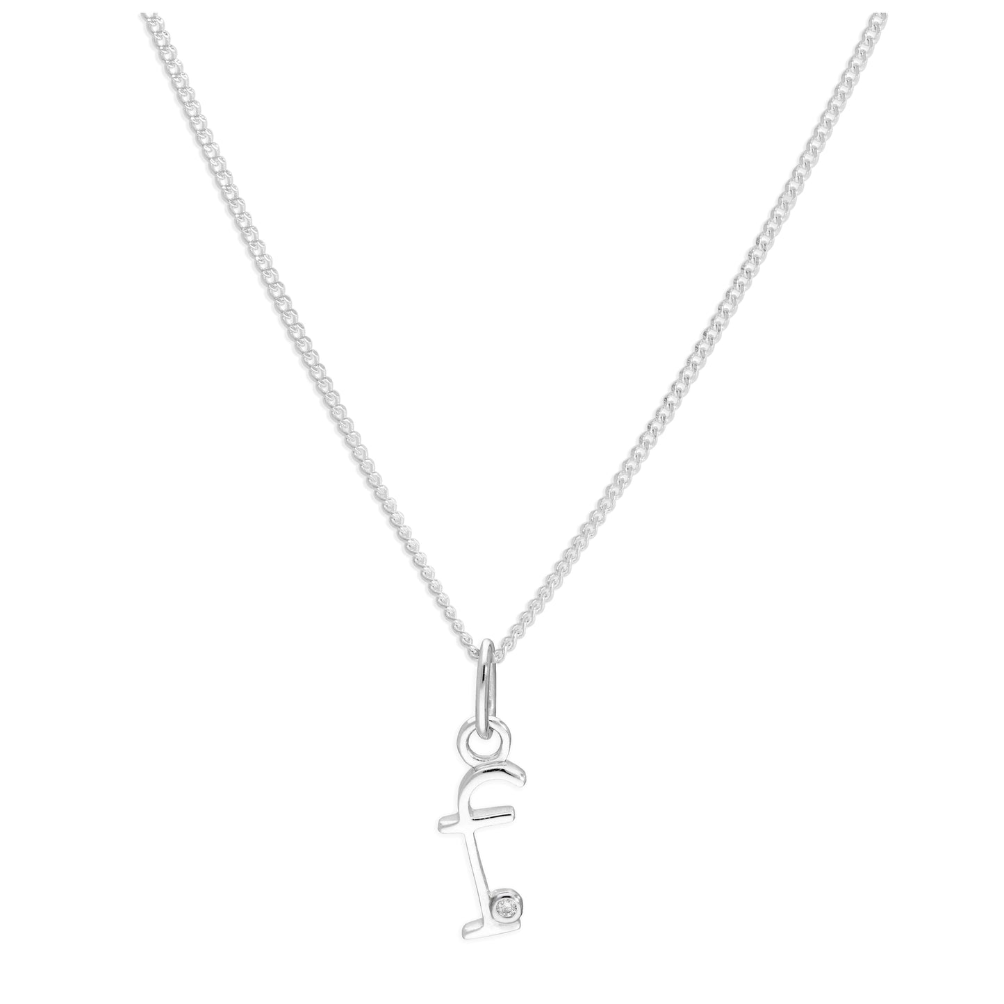 Sterling Silver Single Stone Diamond 0.4 points Letter F Necklace Pendant 14 - 32 Inches