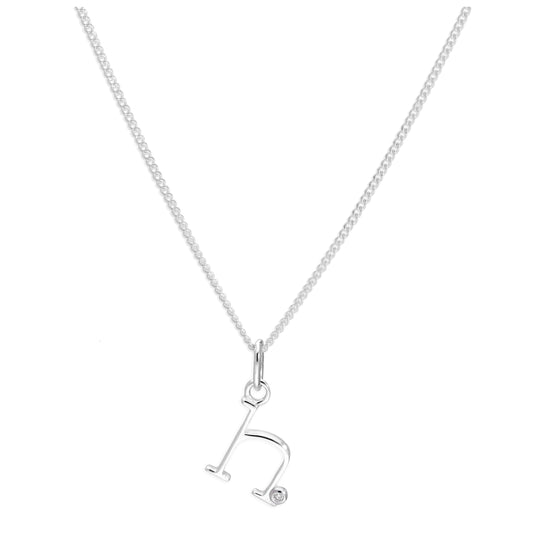 Sterling Silver Single Stone Diamond 0.4 points Letter H Necklace Pendant 14 - 32 Inches