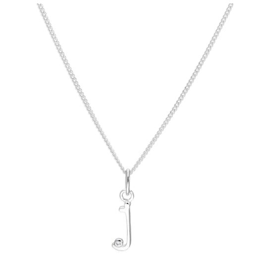 Sterling Silver Single Stone Diamond 0.4 points Letter J Necklace Pendant 14 - 32 Inches