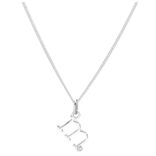 Sterling Silver Single Stone Diamond 0.4 points Letter M Necklace Pendant 14 - 32 Inches
