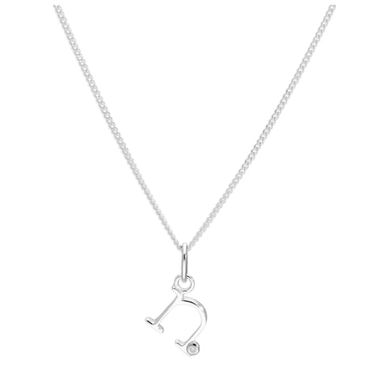 Sterling Silver Single Stone Diamond 0.4 points Letter N Necklace Pendant 14 - 32 Inches