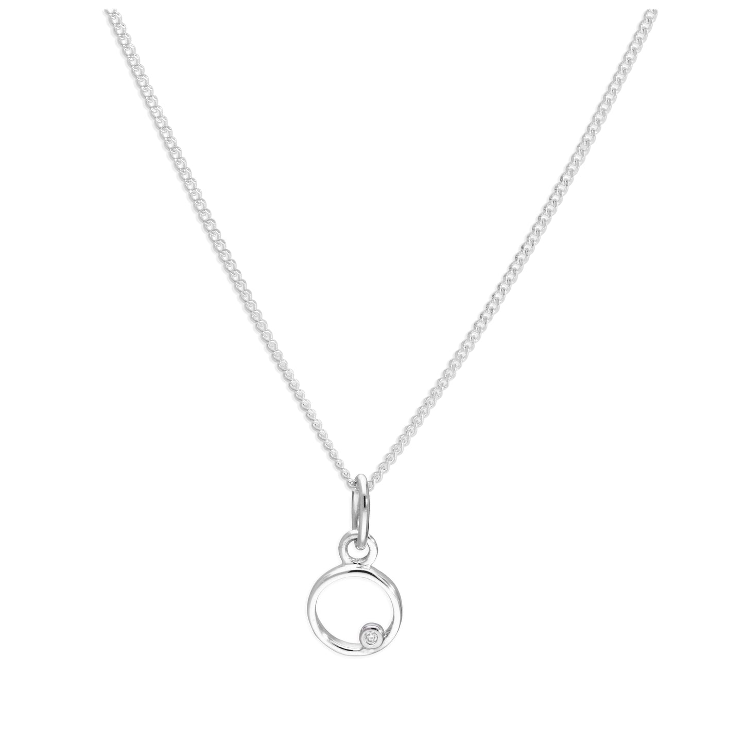 Sterling Silver Single Stone Diamond 0.4 points Letter O Necklace Pendant 14 - 32 Inches