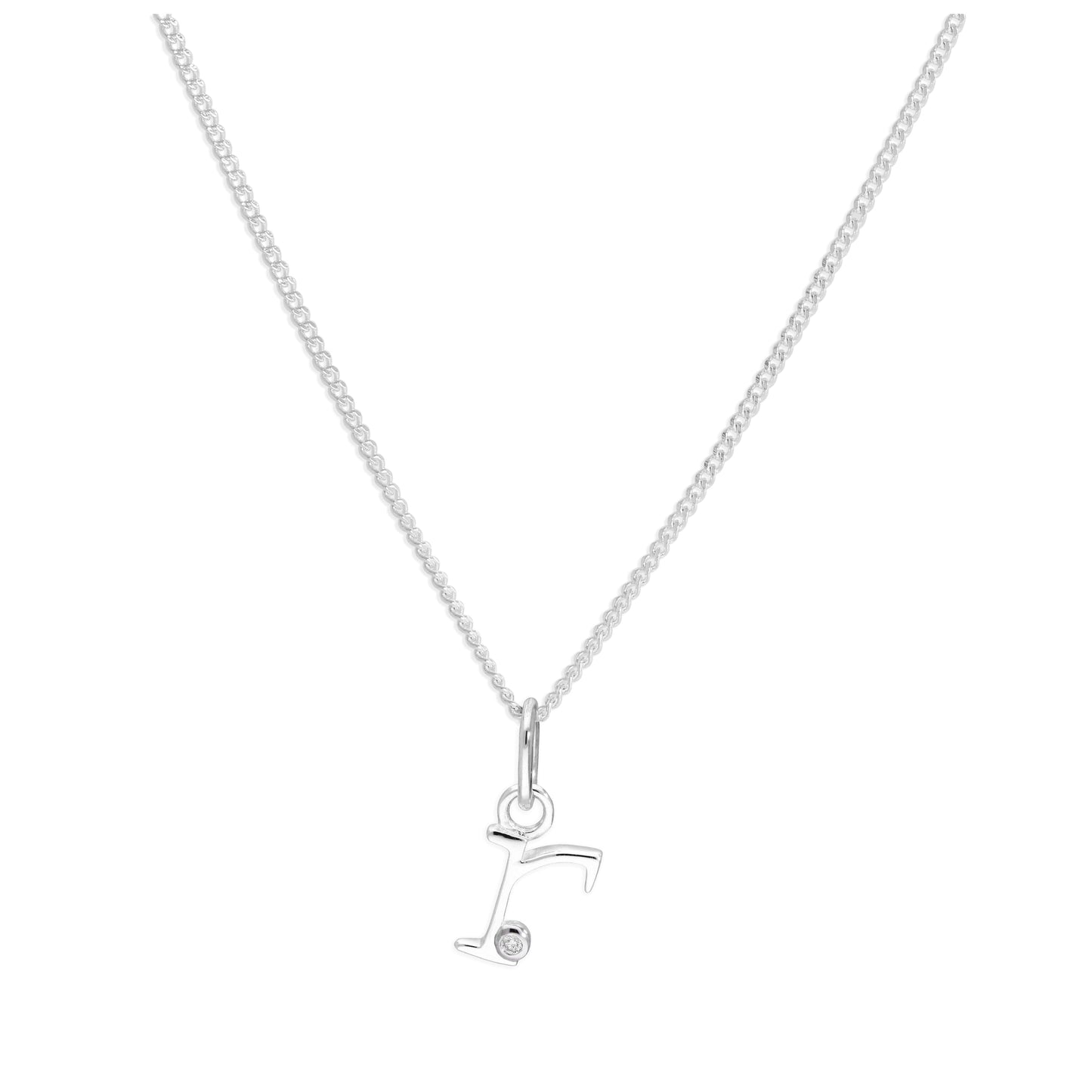 Sterling Silver Single Stone Diamond 0.4 points Letter R Necklace Pendant 14 - 32 Inches