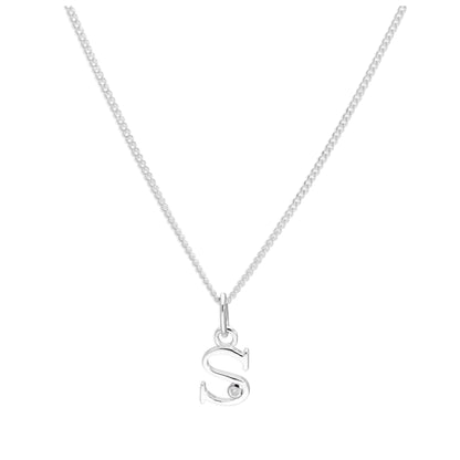 Sterling Silver Single Stone Diamond 0.4 points Letter S Necklace Pendant 14 - 32 Inches