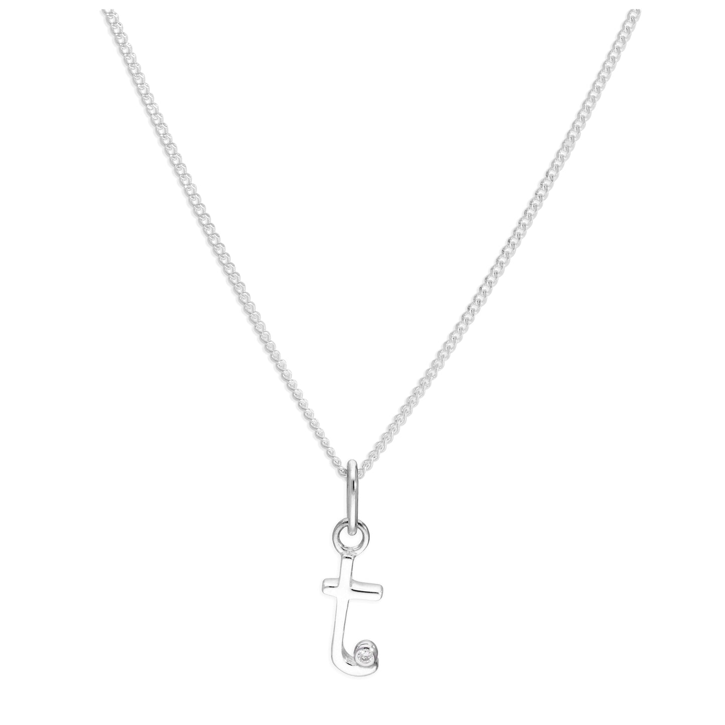 Sterling Silver Single Stone Diamond 0.4 points Letter T Necklace Pendant 14 - 32 Inches