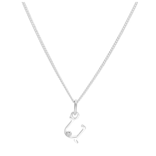 Sterling Silver Single Stone Diamond 0.4 points Letter U Necklace Pendant 14 - 32 Inches