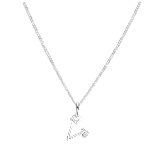 Sterling Silver Single Stone Diamond 0.4 points Letter V Necklace Pendant 14 - 32 Inches