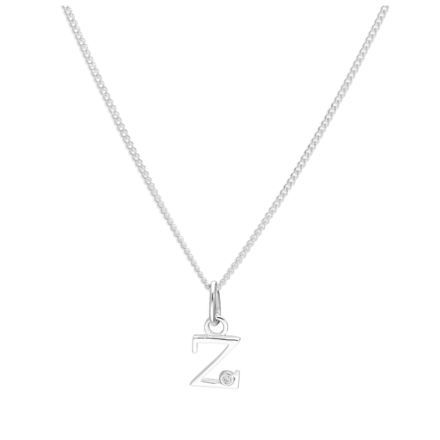 Sterling Silver Single Stone Diamond 0.4 points Letter Z Necklace Pendant 14 - 32 Inches