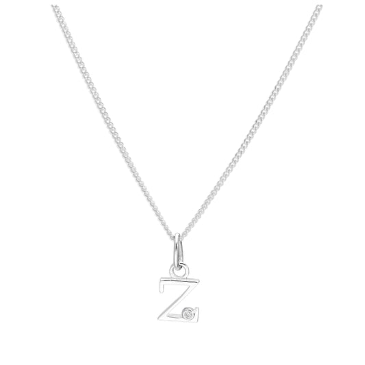 Sterling Silver Single Stone Diamond 0.4 points Letter Z Necklace Pendant 14 - 32 Inches
