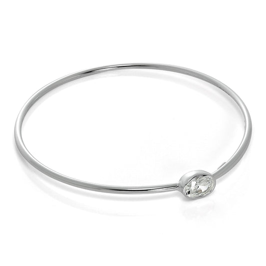 Sterling Silver Maiden Bangle with Clear CZ Crystal